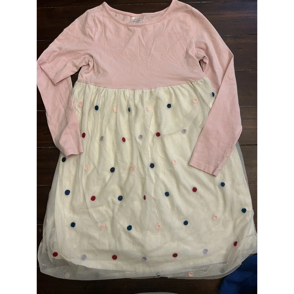 Hanna Andersson Girls Tulle Jersey Dress Polka Dot Pink Size 140 US 10 SEE DESC